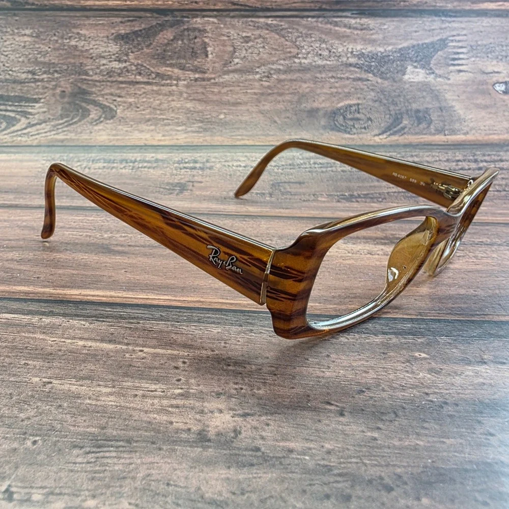 Ray-Ban RB 4067 689 Brown‎ Woodgrain Rectangular Eyeglasses Made in Italy